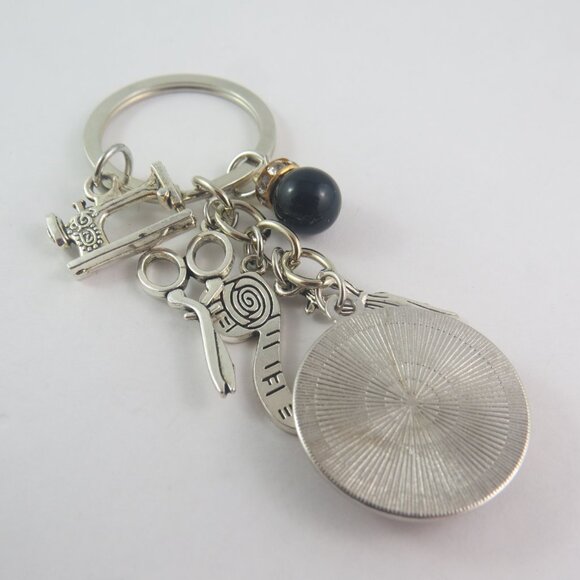 Sewing Keychain Sewing Machine Key Ring with Scissors Dress Form Ruler Charms - Picture 4 of 4